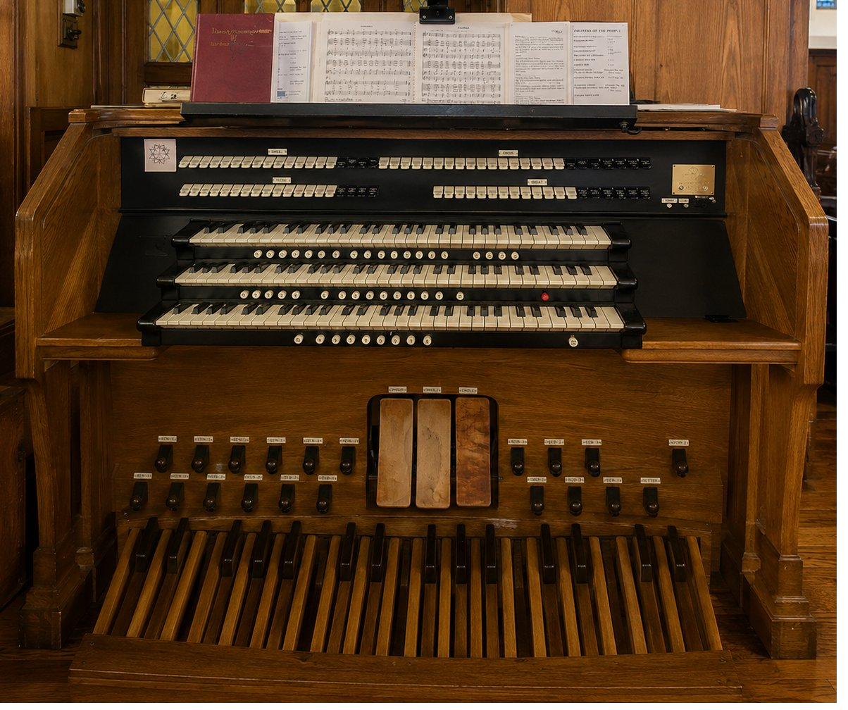 The three-manual Austin organ console at St. James'